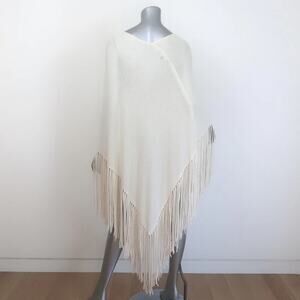 Naked Cashmere FRINGED CASHMERE PONCHO SWEATER CREAM ONE SIZE